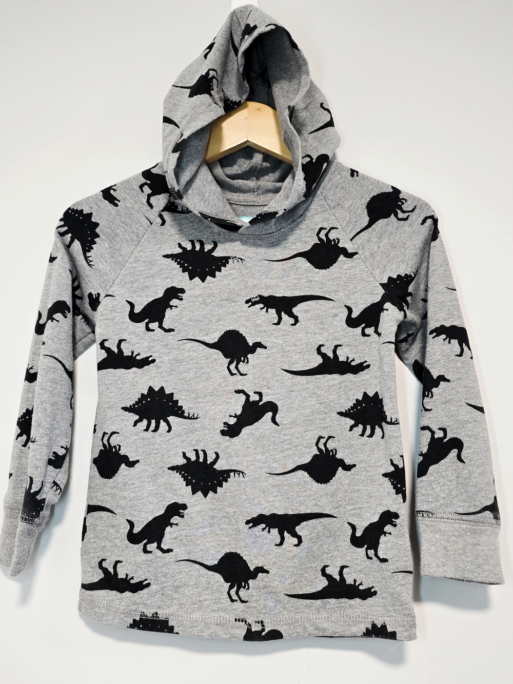 Garanimals Gray Hoodie T-Shirt with Long Sleeve Dinosaur Print. School Style.